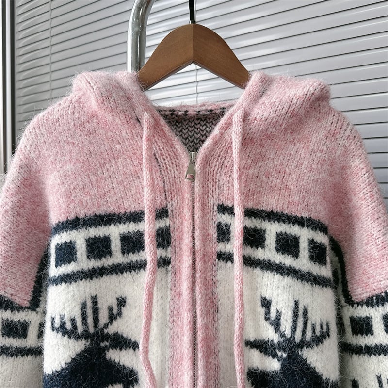 【outer】フード付きニットカーデ　M28316