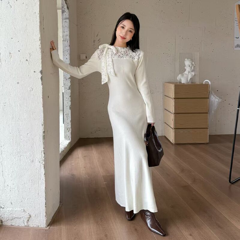 【dress】レースドッキングワンピース Q7052
