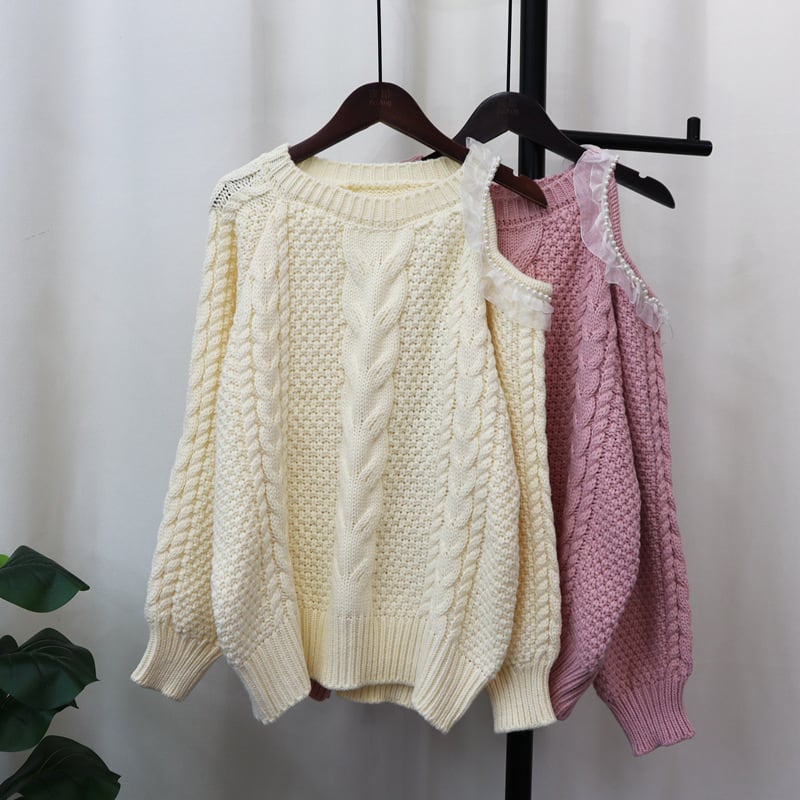 【tops】オフショルダーニットセーター　M25441