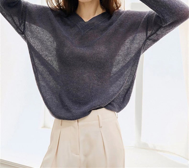 【tops】Vネック無地ニットセーターG20318