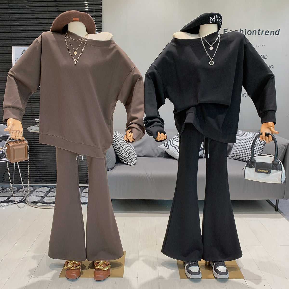 【set】オフショルダートップス×フレアパンツセット    N2732