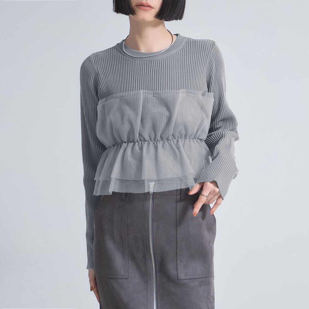 【tops】チュールドッキングニットトップス　M28014