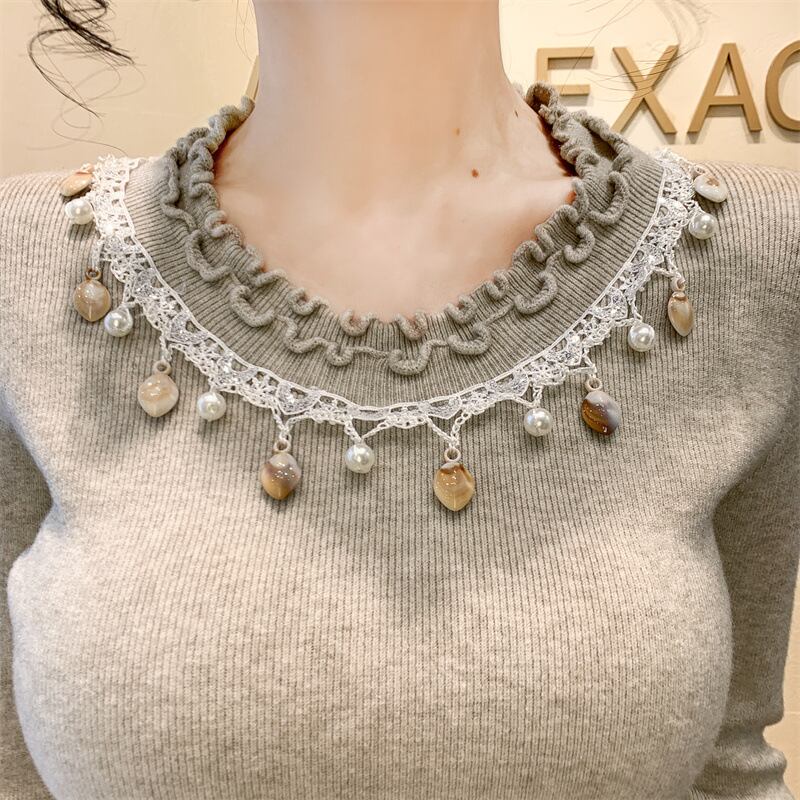 【tops】レース切り替えニットトップス　M28659