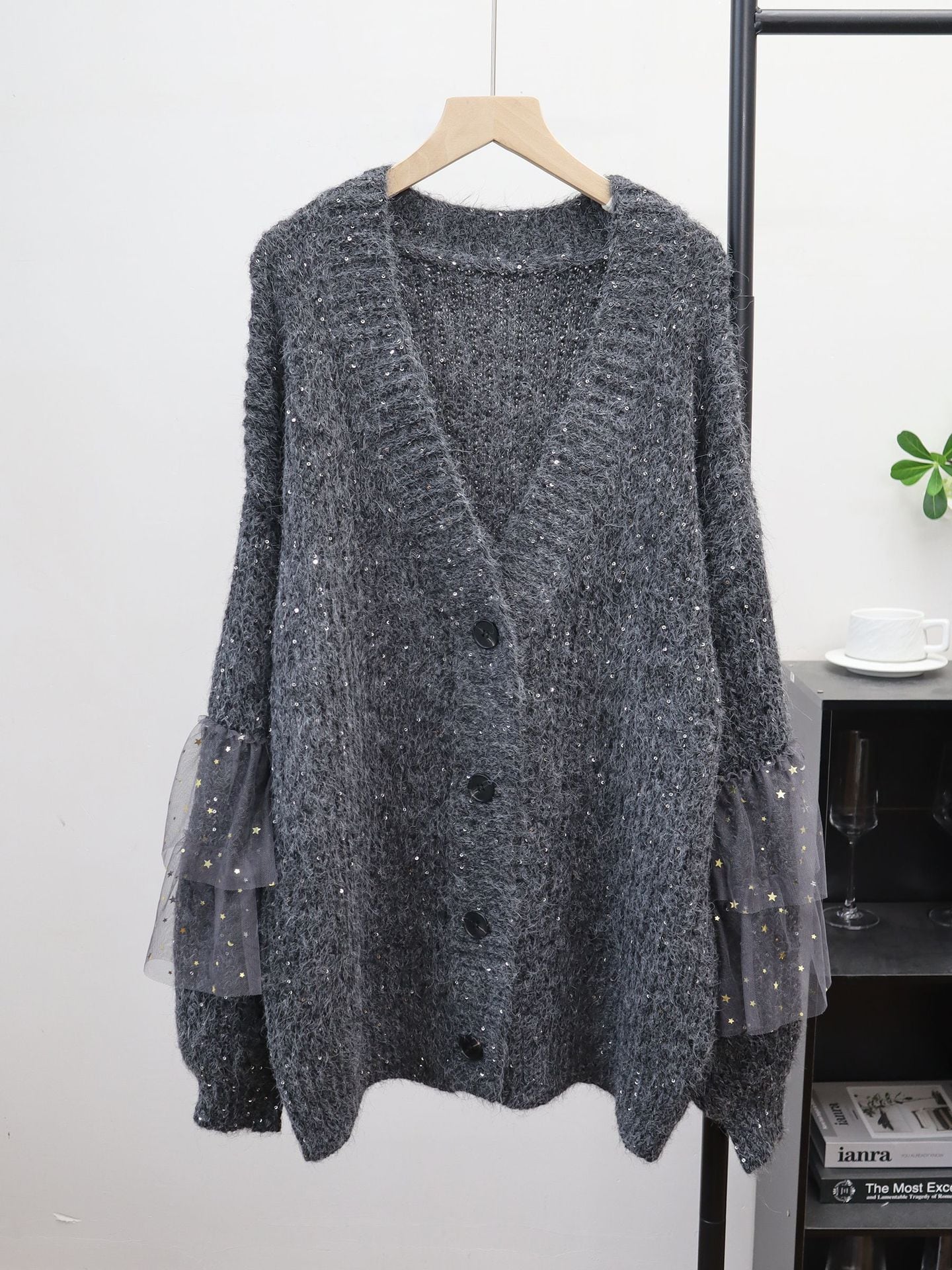 【outer】チュールドッキングニットカーディガン Q7867