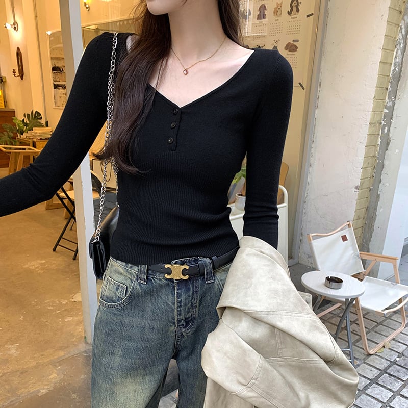 【tops】Vネックニットトップス　M27661