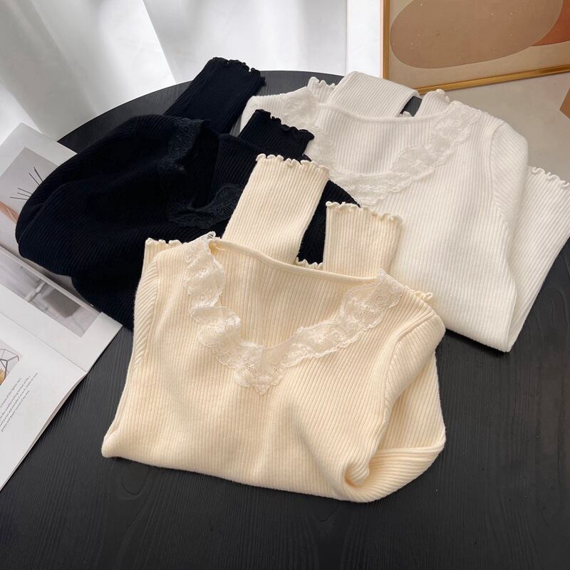 【tops】レース切り替えニットトップス　M27213
