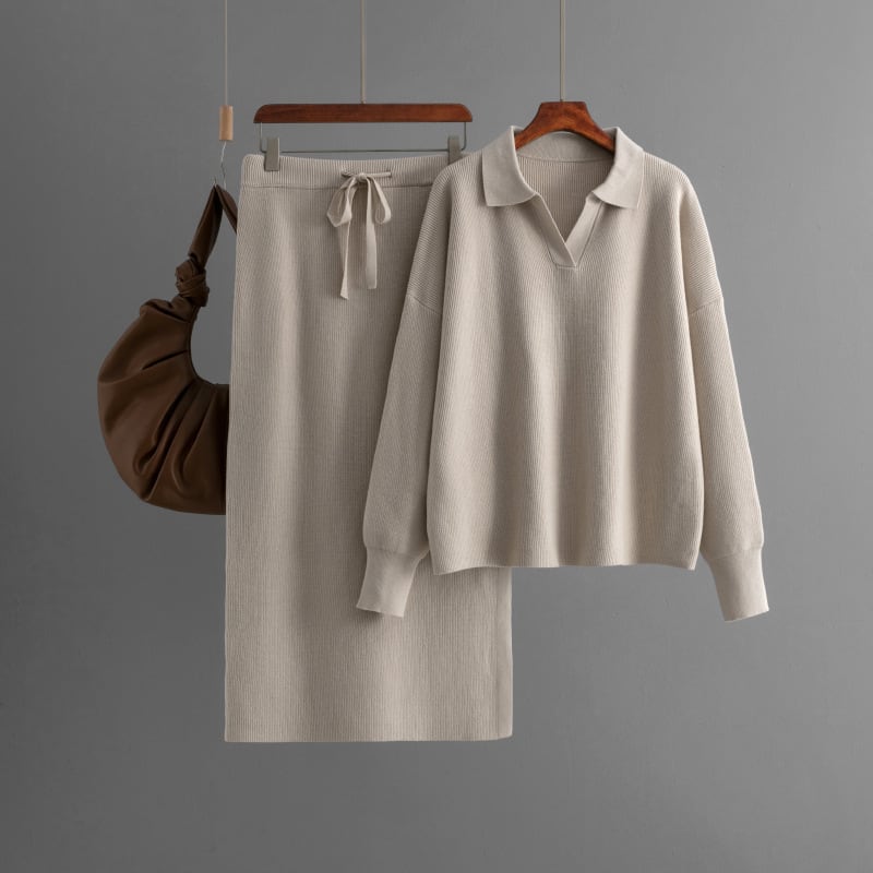 【set】POLOネックニットセーター+スカートセット　M27333