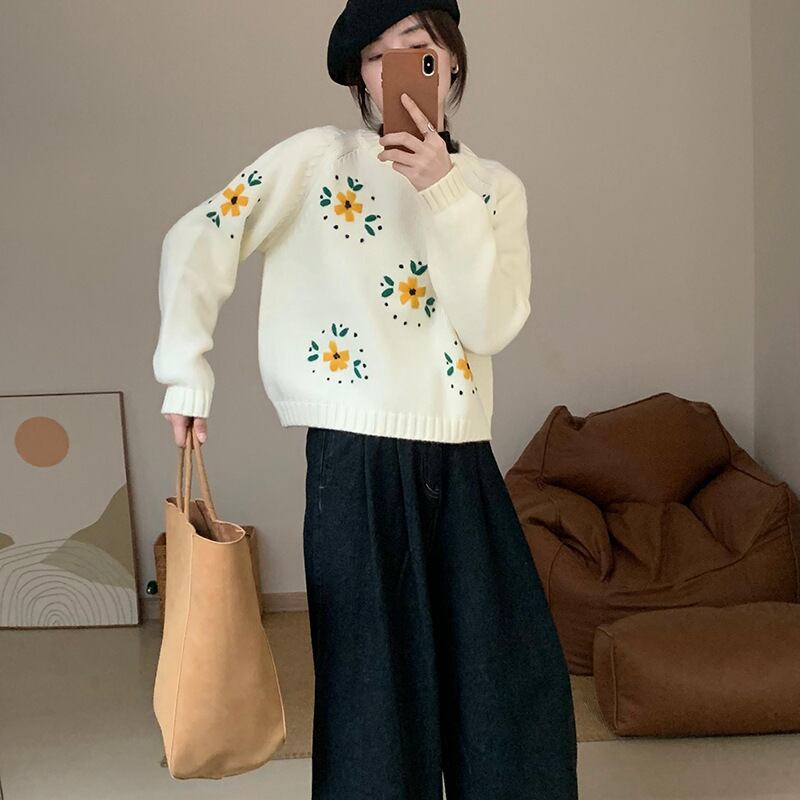 【tops】刺繍ニットセーター　M19120