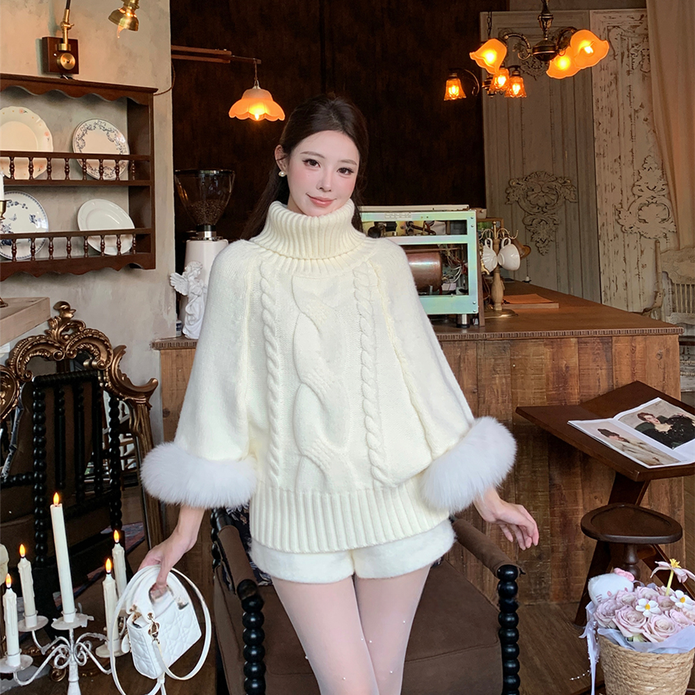 【tops】2WAY袖ファーオフショルニットトップス　N3378