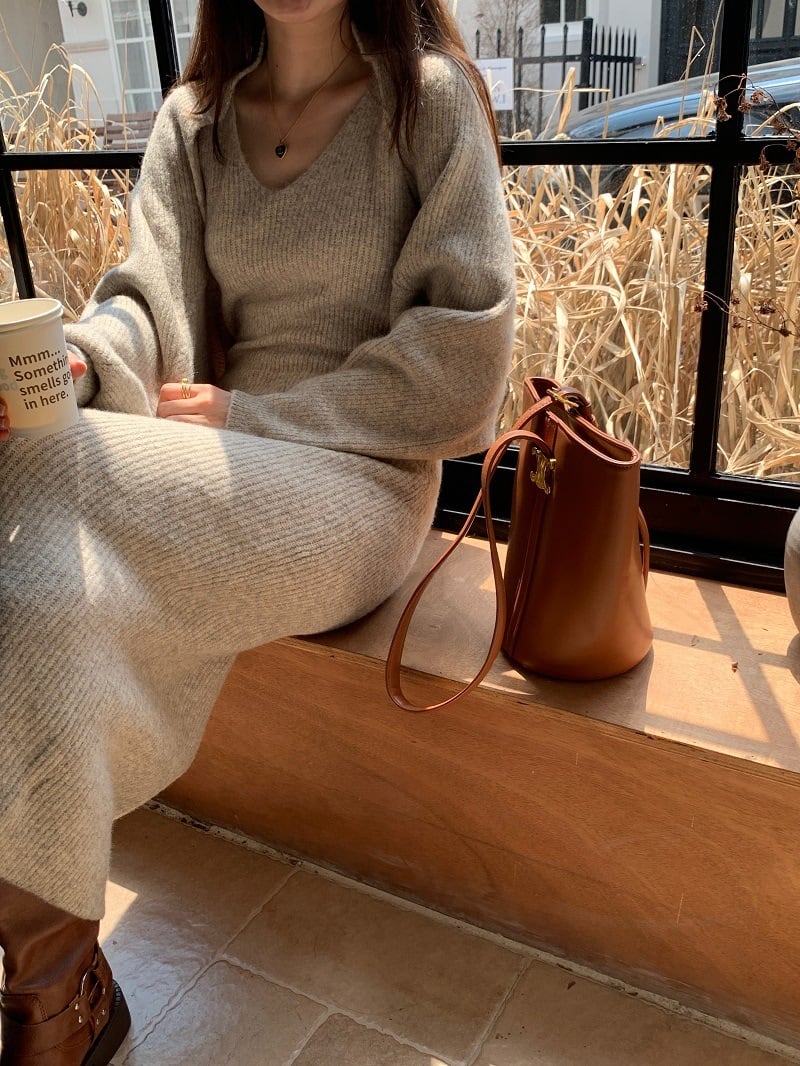 【set】ベストワンピース×ニットカーデセット　M26192