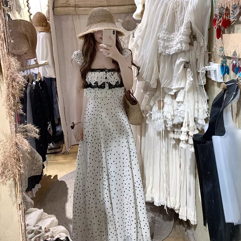 【dress】レースフリルロングキャミワンピース Q8465