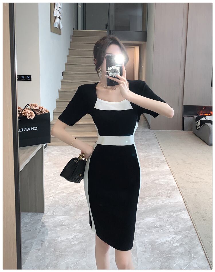 【dress】フランス風気質満点エレガントレディース体型カバー高級感ニットワンピース G13754