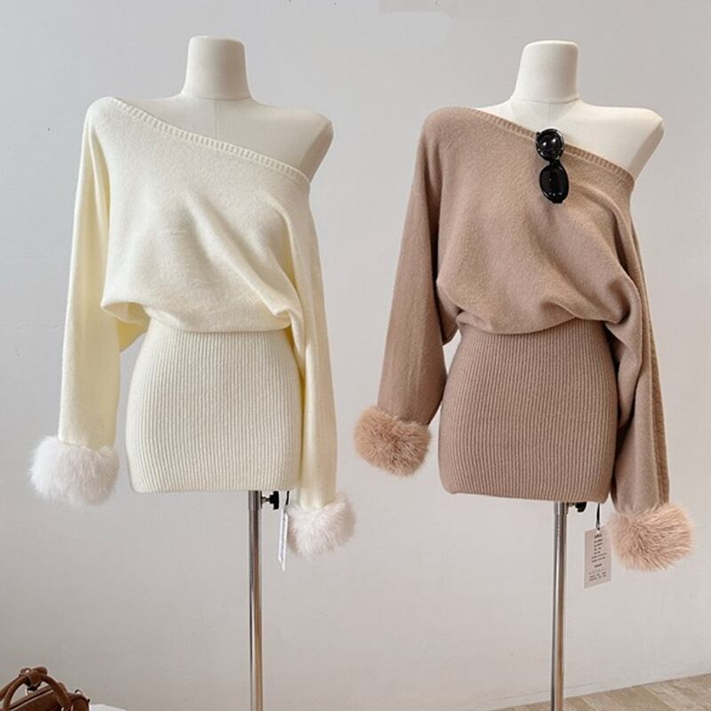 【dress】袖ファーニットワンピース Q7715