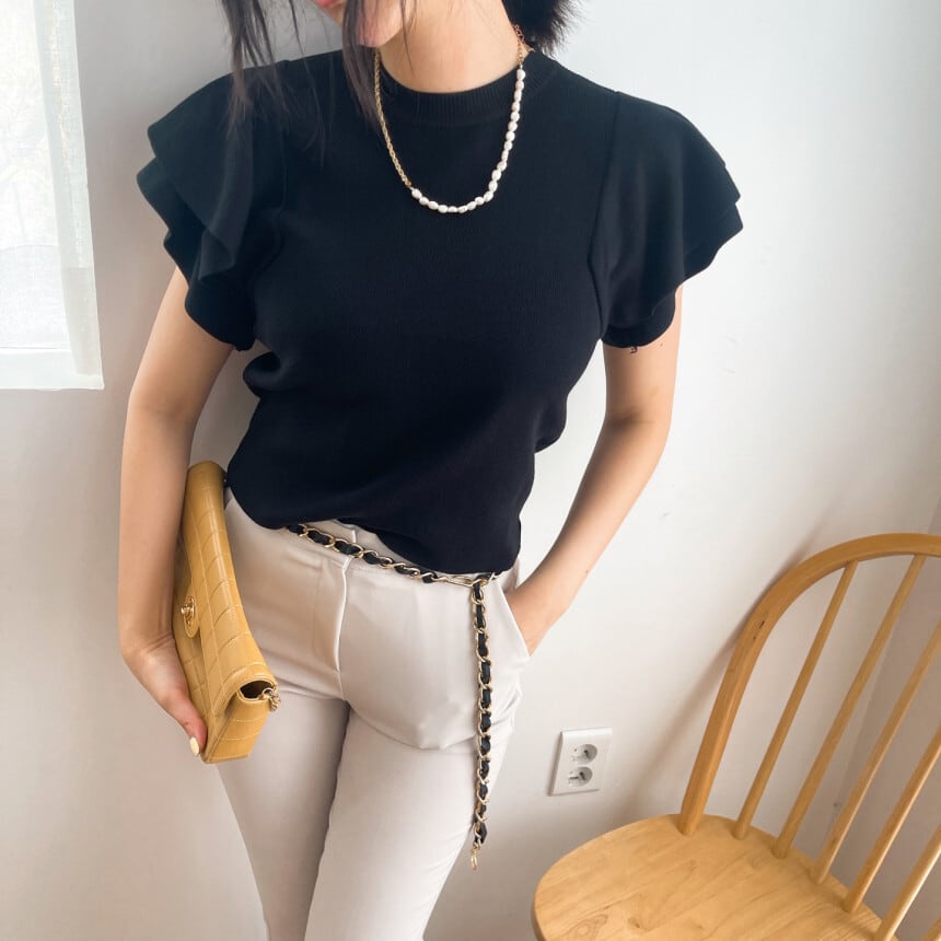 【tops】フレンチスリーブニットＴシャツF7424