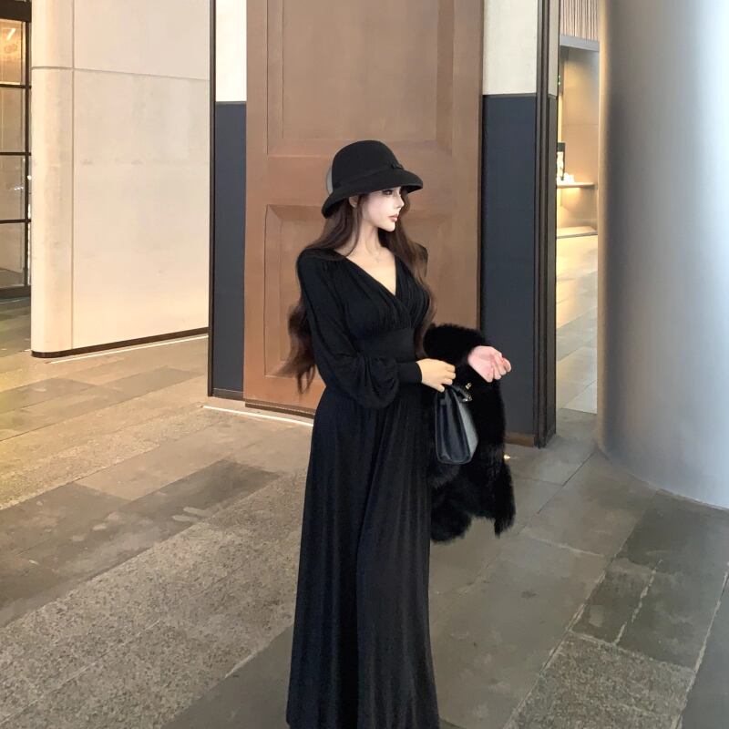 【dress】クロスネックロングワンピース Q7014