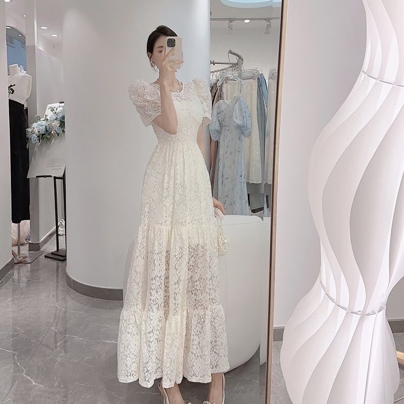 【dress】パフスリーブレースワンピース　N2676