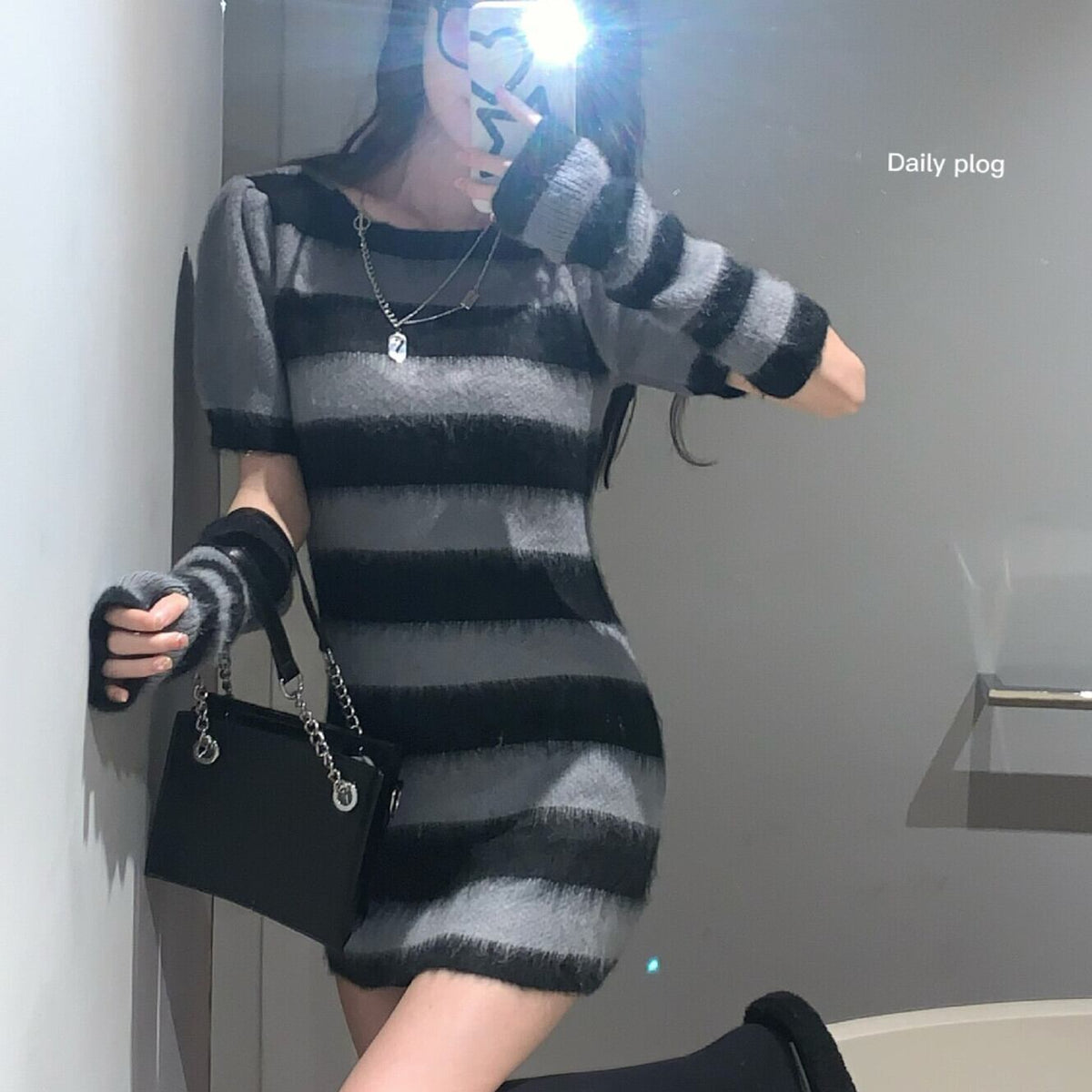 【dress】アームカバー付きニットワンピース　M28720
