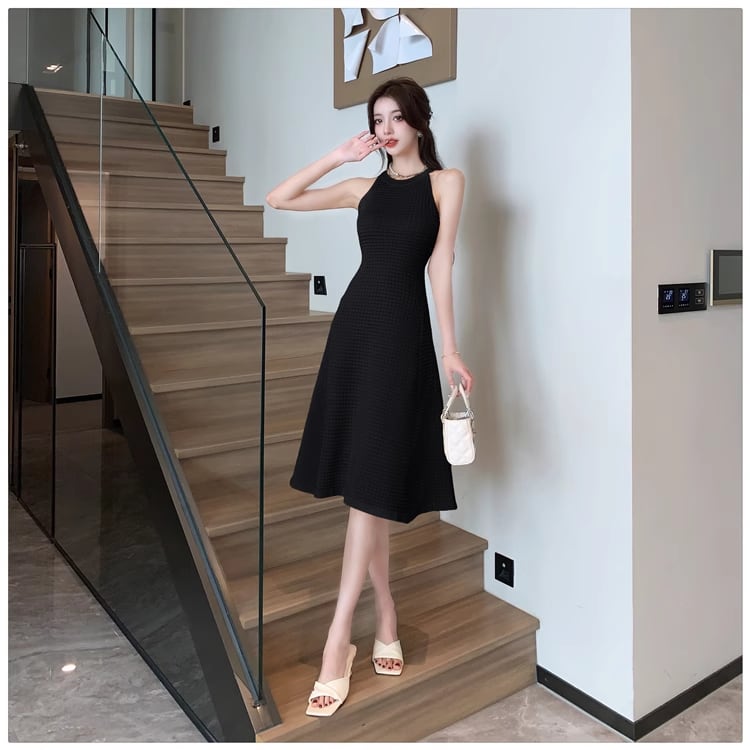 【dress】ホルターネックAラインニットワンピースF7458