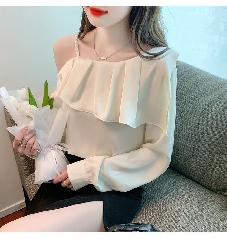 【tops】フリルオフショルダーシャツトップス　M25636