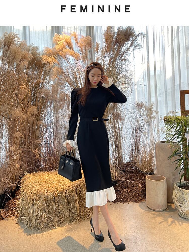 【dress】フリルドッキングワンピース　M18726