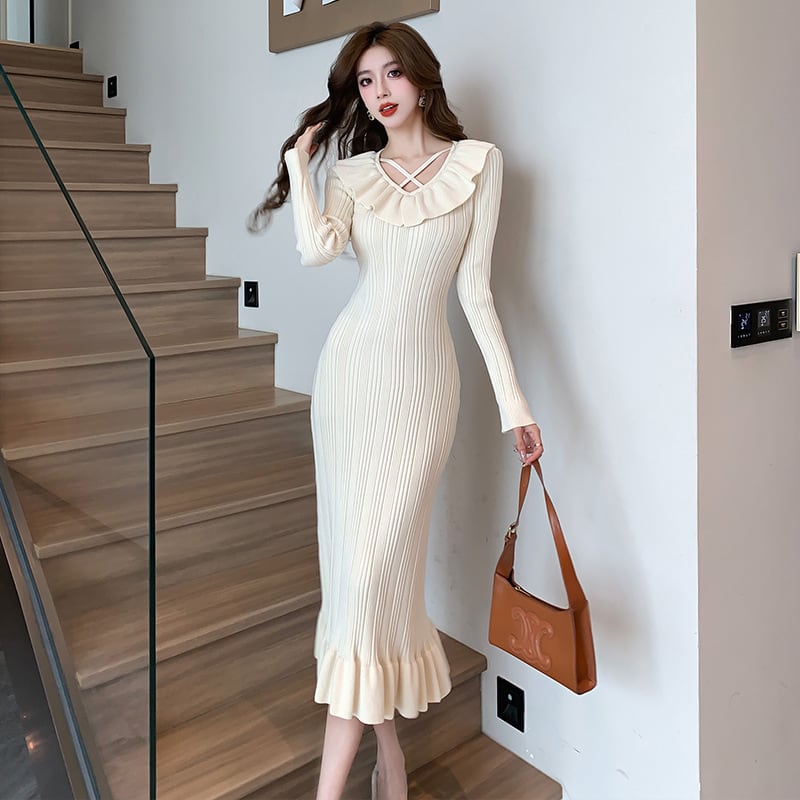 【dress】フリルニットワンピース　M28585