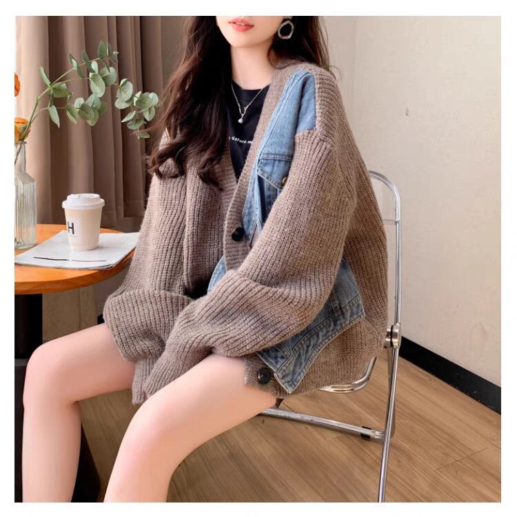 【outer】デニム切り替えニットカーデ　M29328