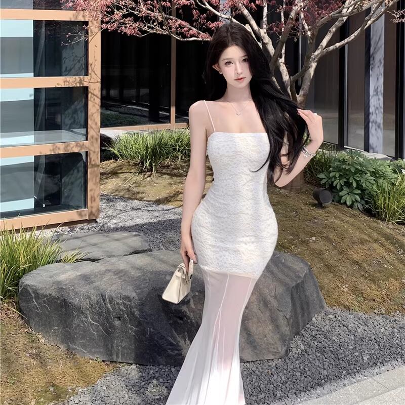 【dress】チュールドッキングレースキャミワンピース Q8330
