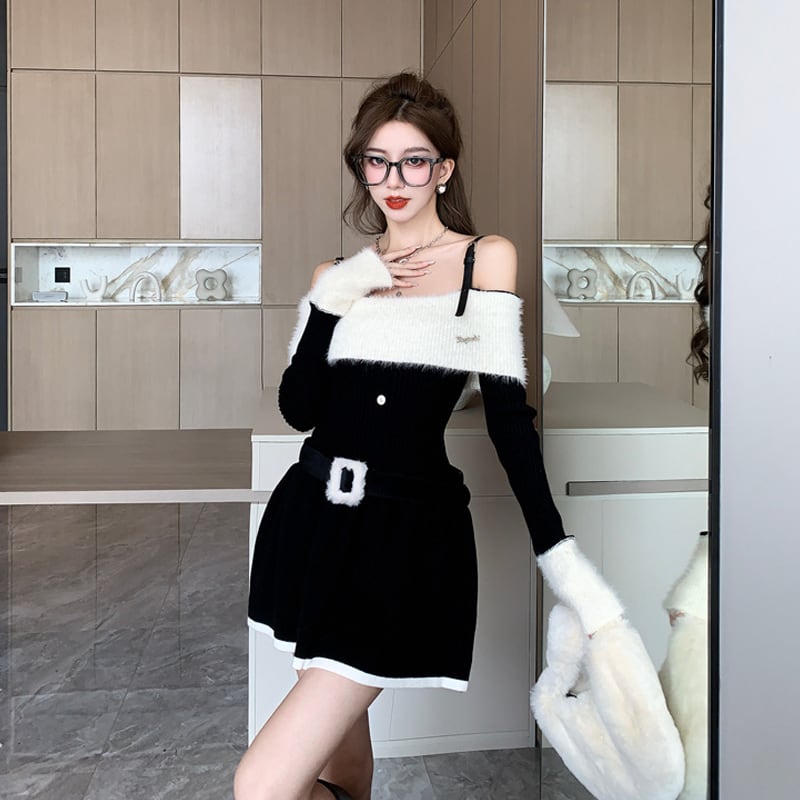 【dress】ストラップショルダーニットワンピース Q6849