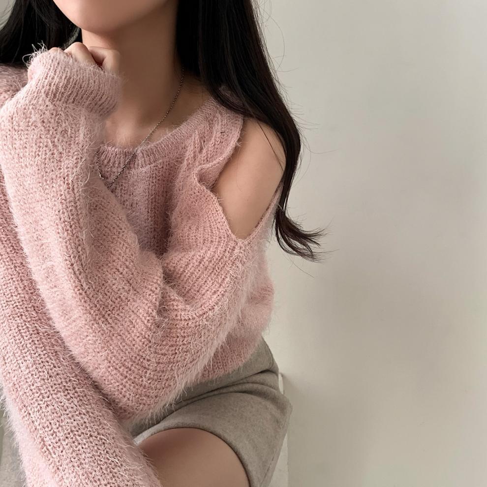 【tops】オフショルダーニットセーター　M26349