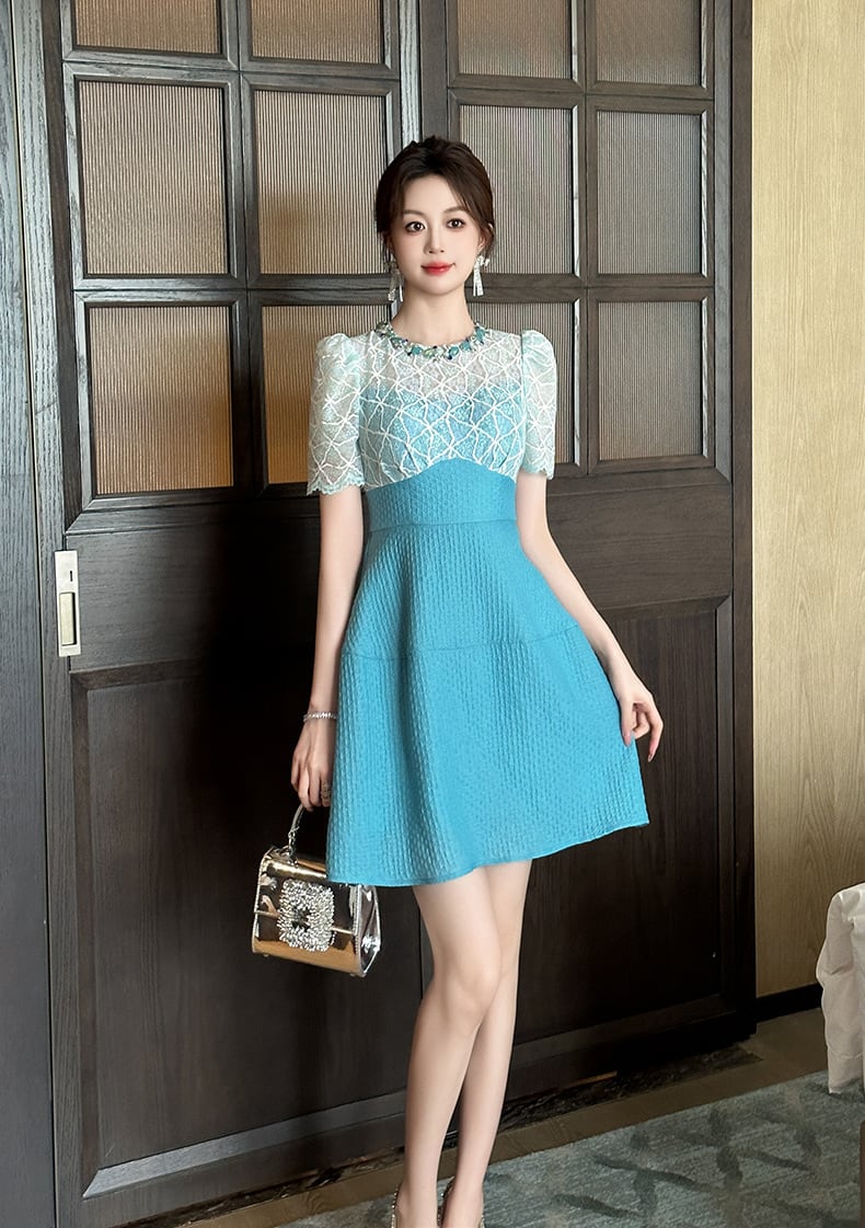 【dress】レース切り替えワンピース　M24878