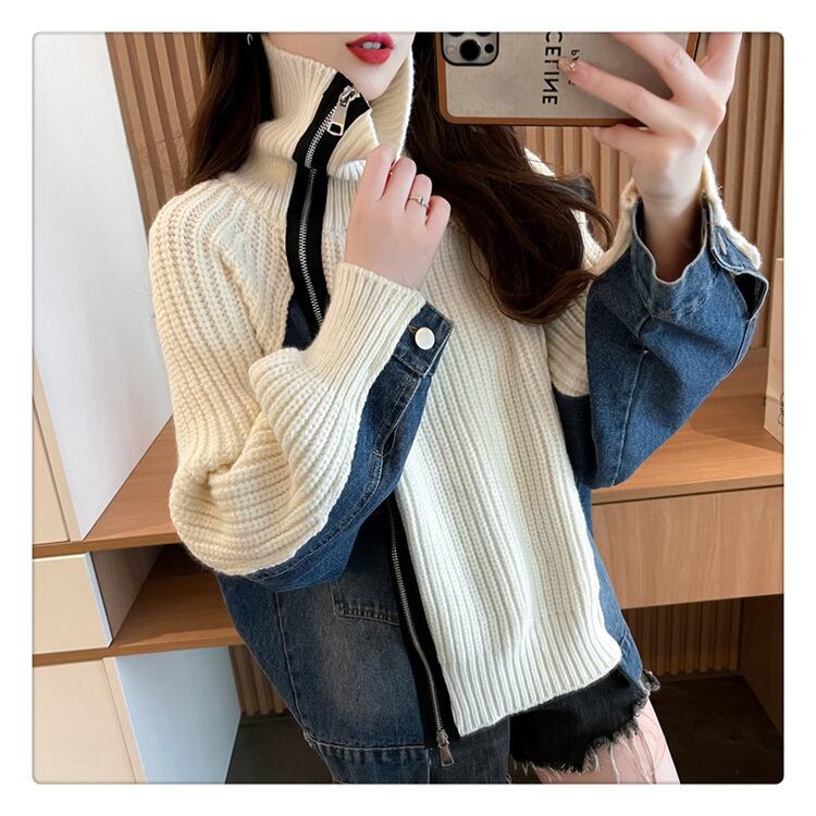 【outer】デニムドッキングニットカーデ　M18405