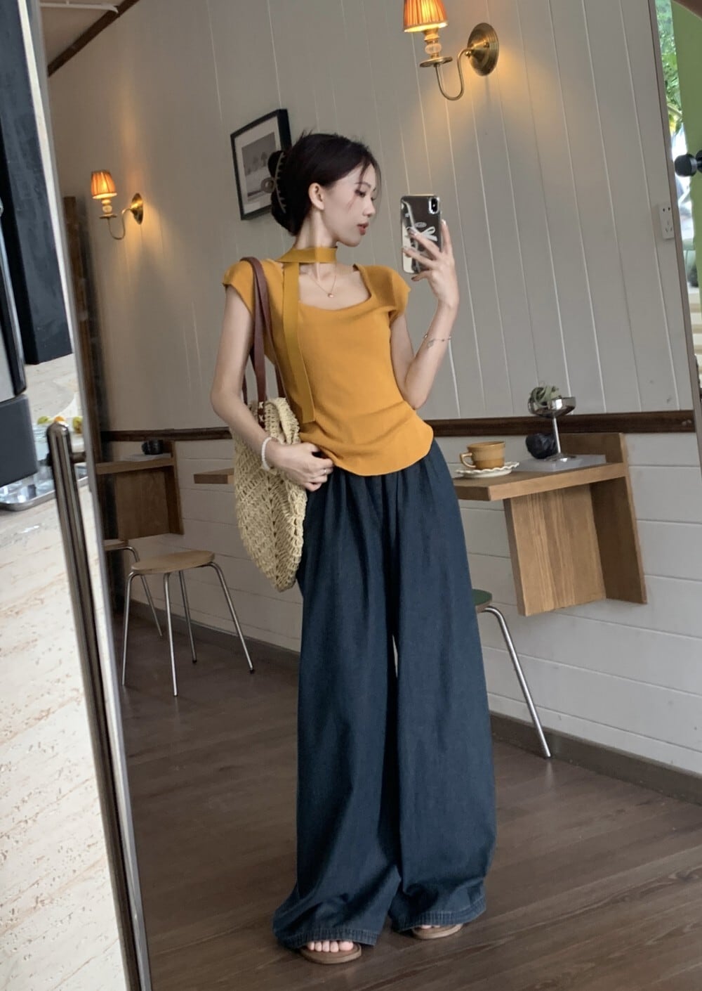 【set】ニットTシャツ×ワイドパンツセット　M24141