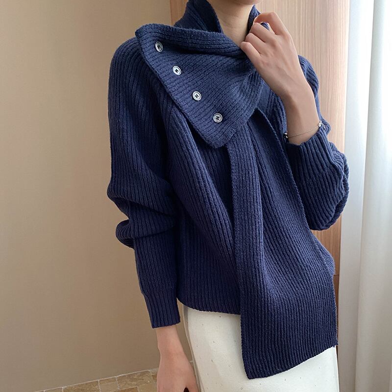 【tops】マフラー付きニットトップス Q7490