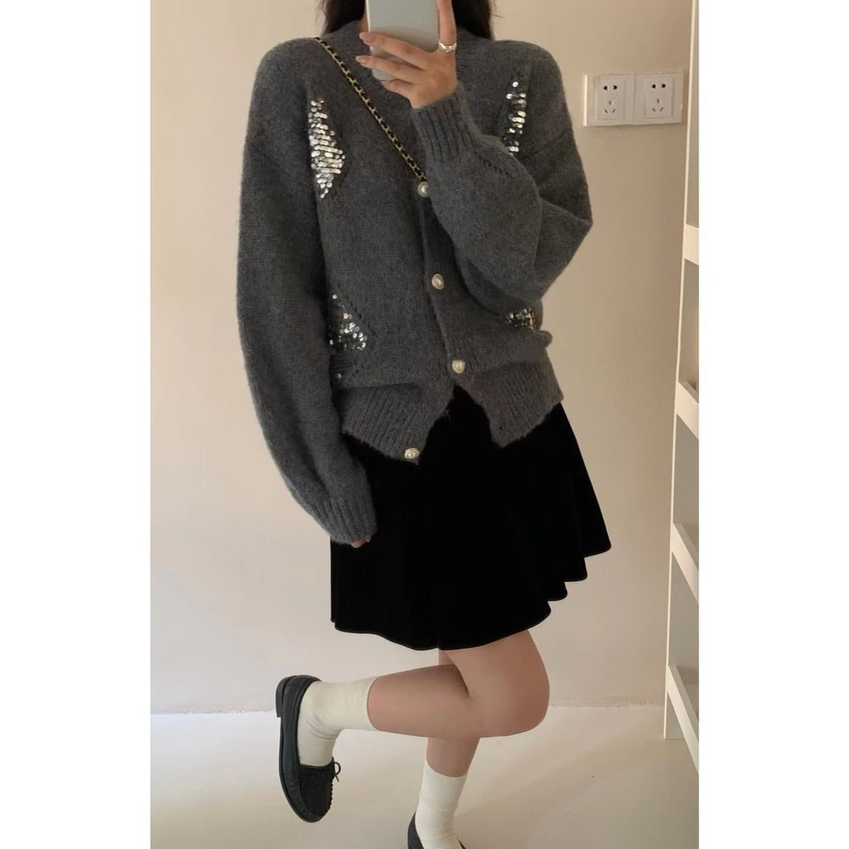 【outer】スパンコールニットカーデ　M25829