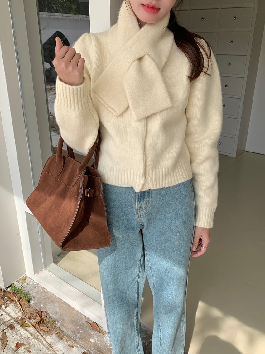 【outer】ニットカーデマフラー付き　M27669