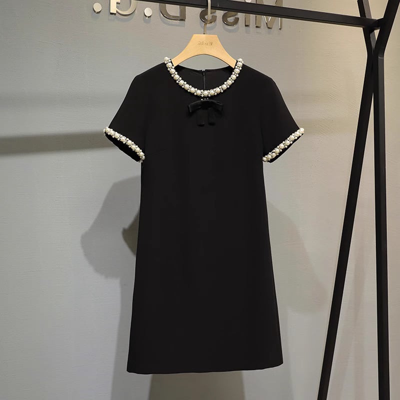 【dress】OL通勤ビーズボウタイワンピースF7352
