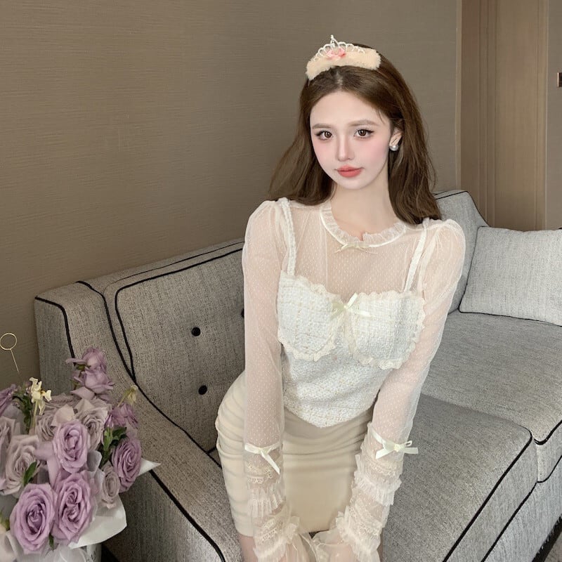 【tops】レースドッキングトップス　M29335