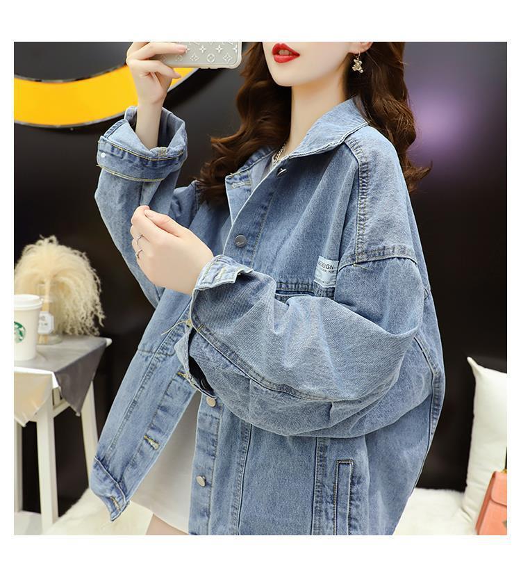 【outer】韓国ファッション秋新作ラペル長袖レトロゆったり着回しデニムジャケットF0695