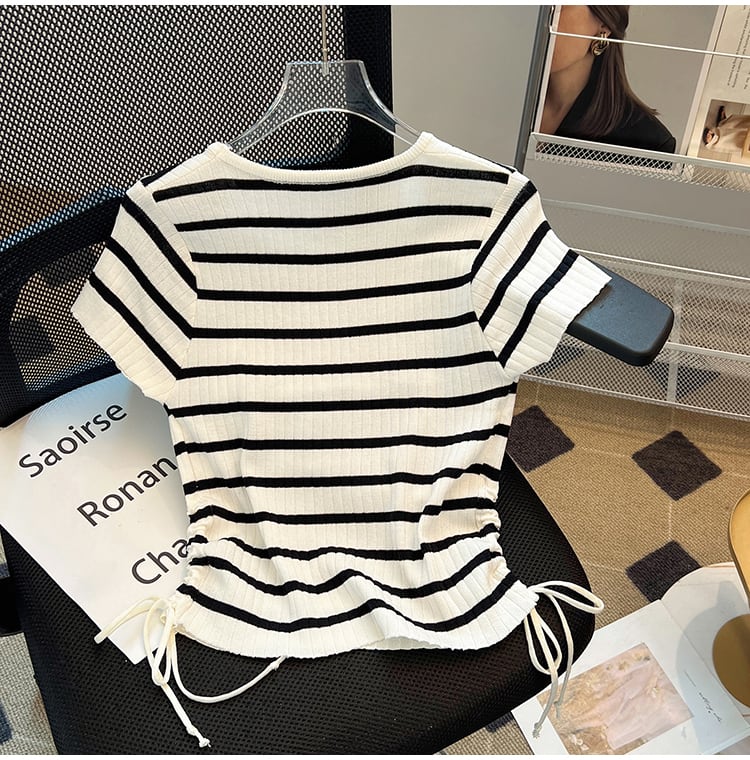 【tops】ビーズリボンニットTシャツG21546