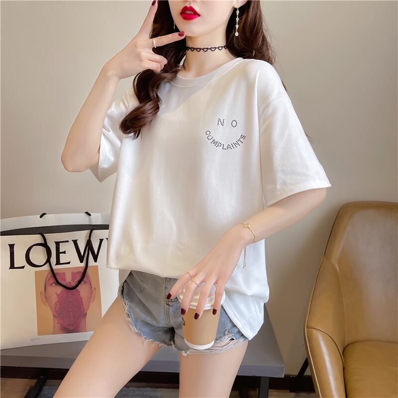 【tops】オシャレ度満点〜ラウンドネック半袖英字柄ファッションゆったり着回しTシャツ
