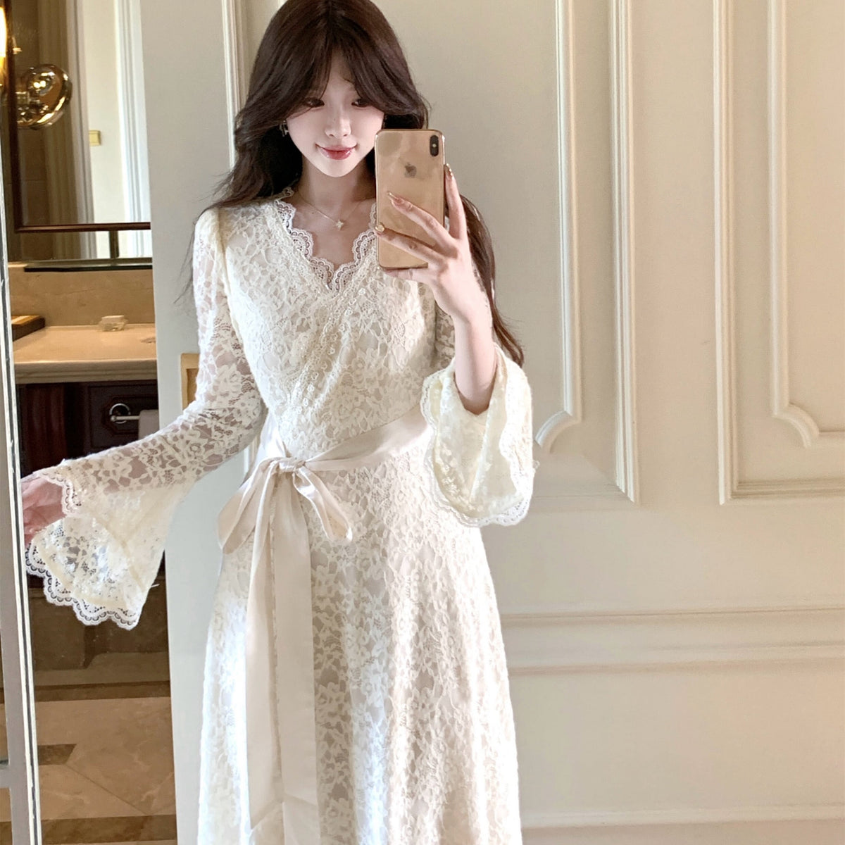 【dress】ベルスリーブレースワンピース　N3514