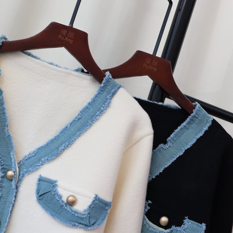 【outer】デニム切り替えニットカーデ　M26160