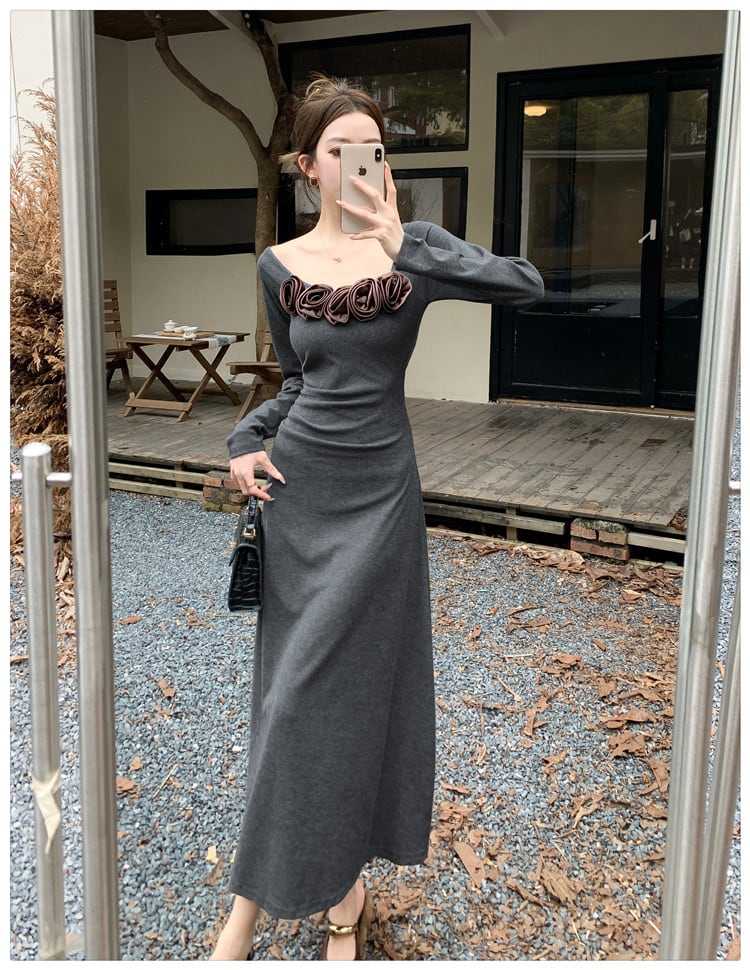 【dress】立体フラワーニットワンピース　M26416