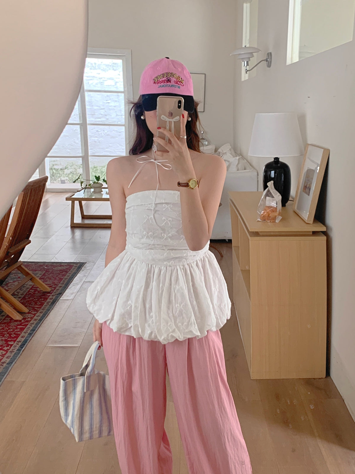 【tops】リボンプリントベアトップ　M24485