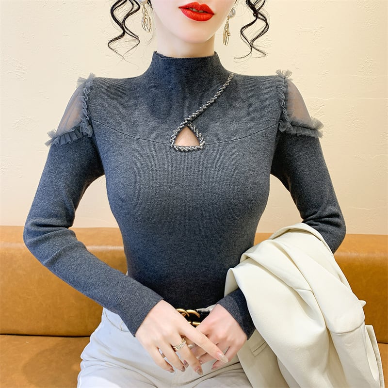 【tops】シースルーショルダーニットトップス　N2916