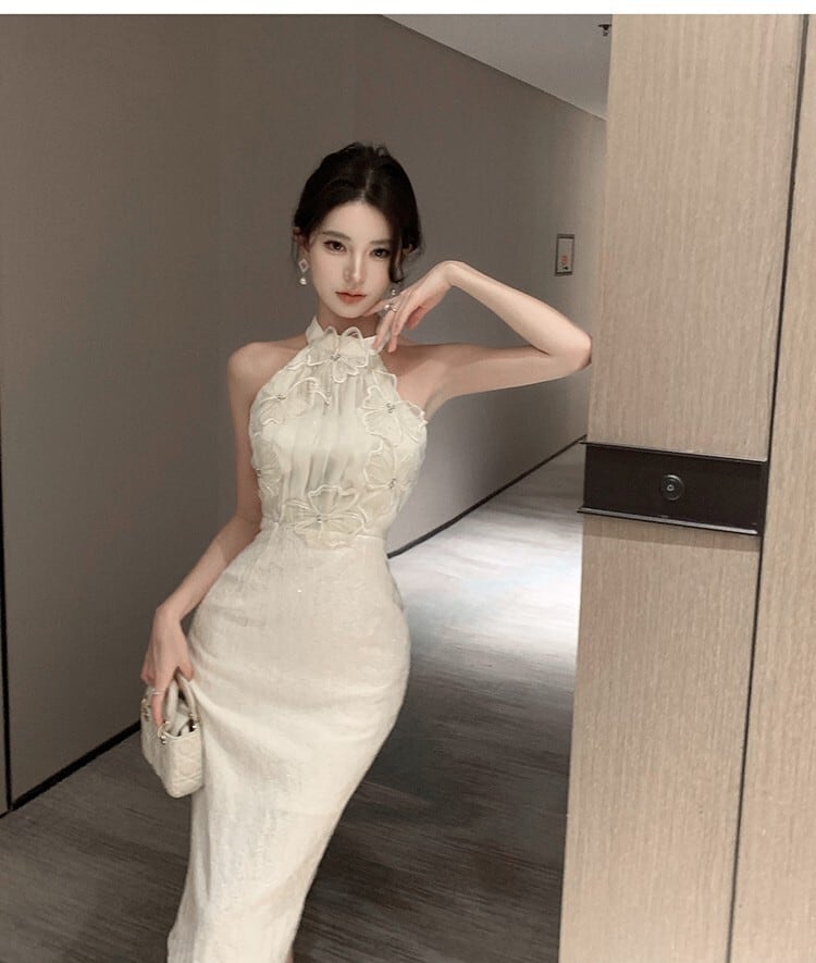 【dress】ホルターネック体型カバーワンピースG21012