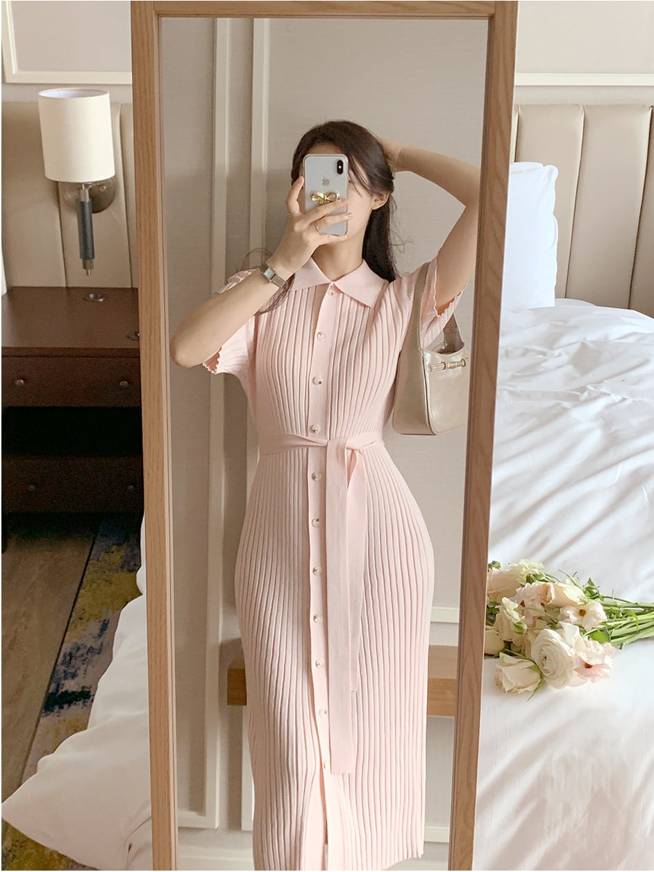 【dress】POLOネックニットワンピースF7416