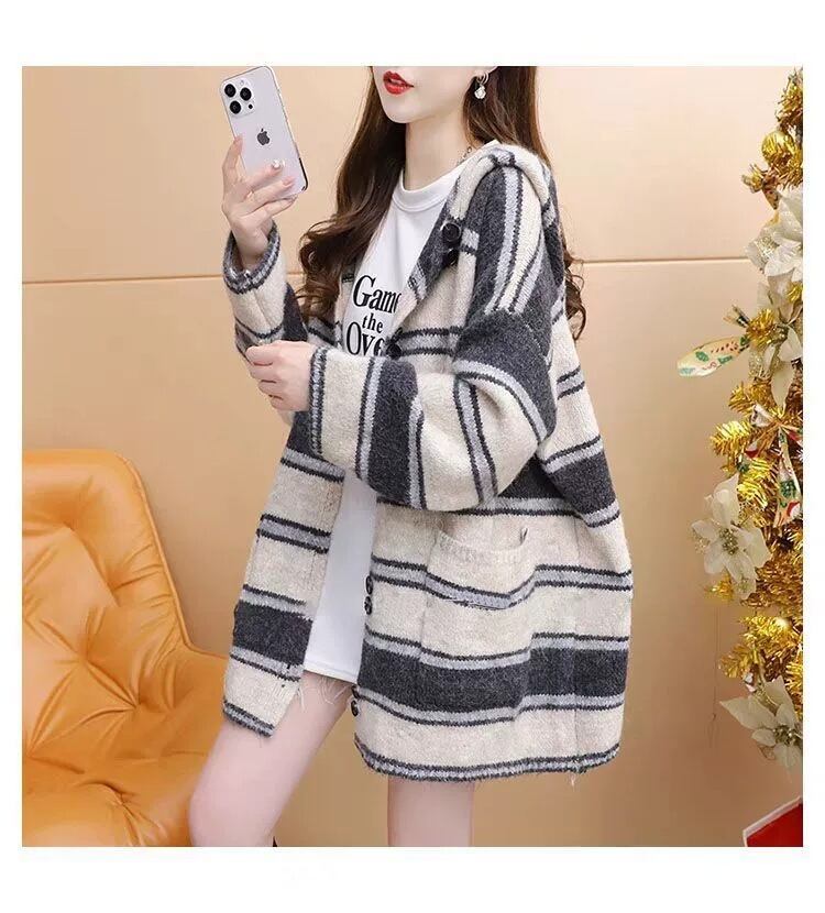 【outer】ボーダー柄ニットカーデ　M27091