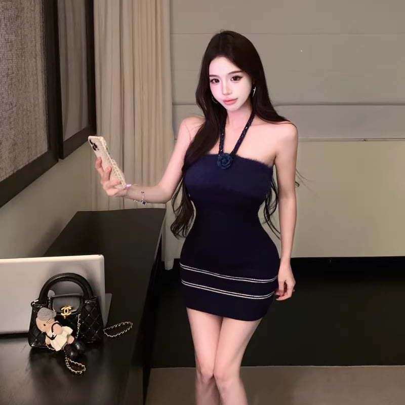 【dress】ホルターネックニットワンピース Q7818