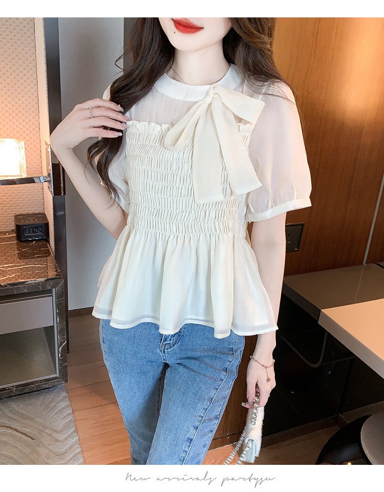 【tops】リボン付きシャツトップス　M23925